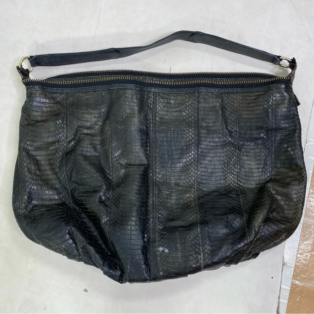 Angel Jackson XL python snakeskin fringe leather shoulder bag tote